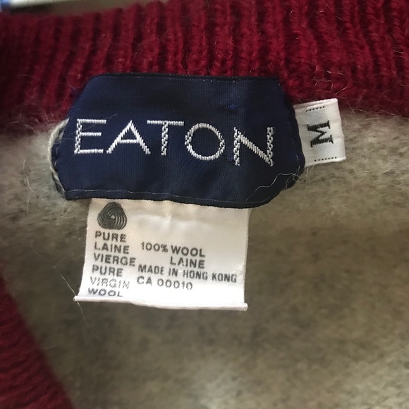 VINTAGE Eaton V-Neck Virgin Wool Grey Sweater - Picture 3 of 10
